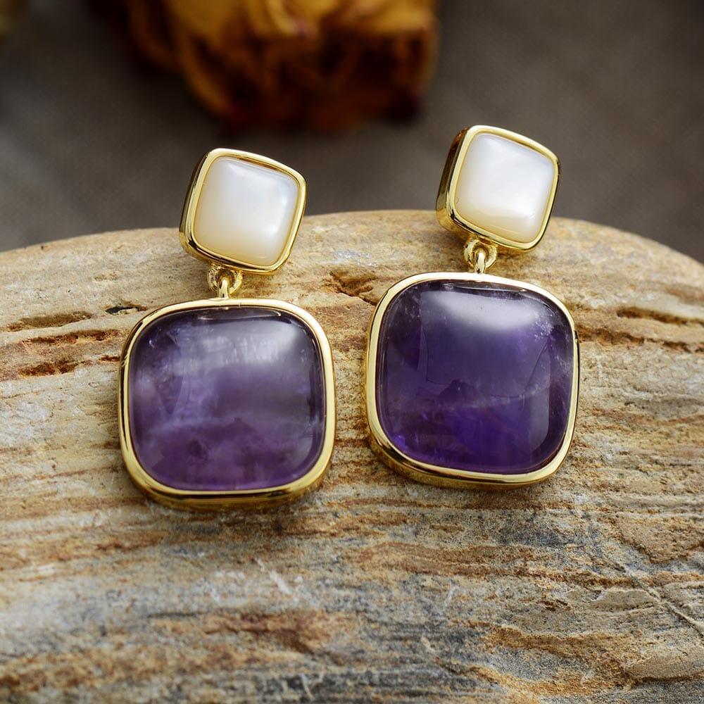 Mystische Anziehungskraft Geometrische Amethyst Ohrringe