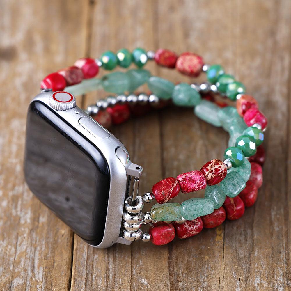 Weihnachtliches Apple Watch Armband in Silber & Immergrün