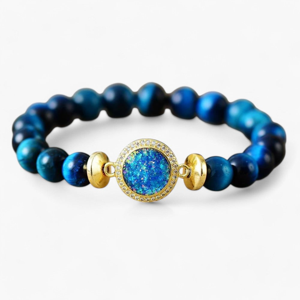 Armband "Königlicher Ozean" aus Tigerauge und Opalperlen