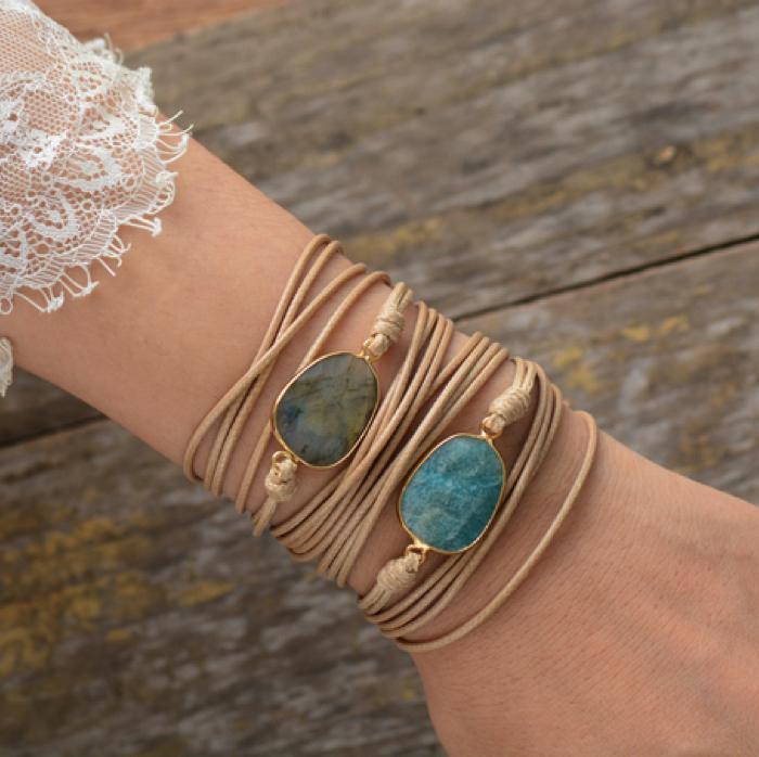 Wickel-Armband aus Amazonit und Leder