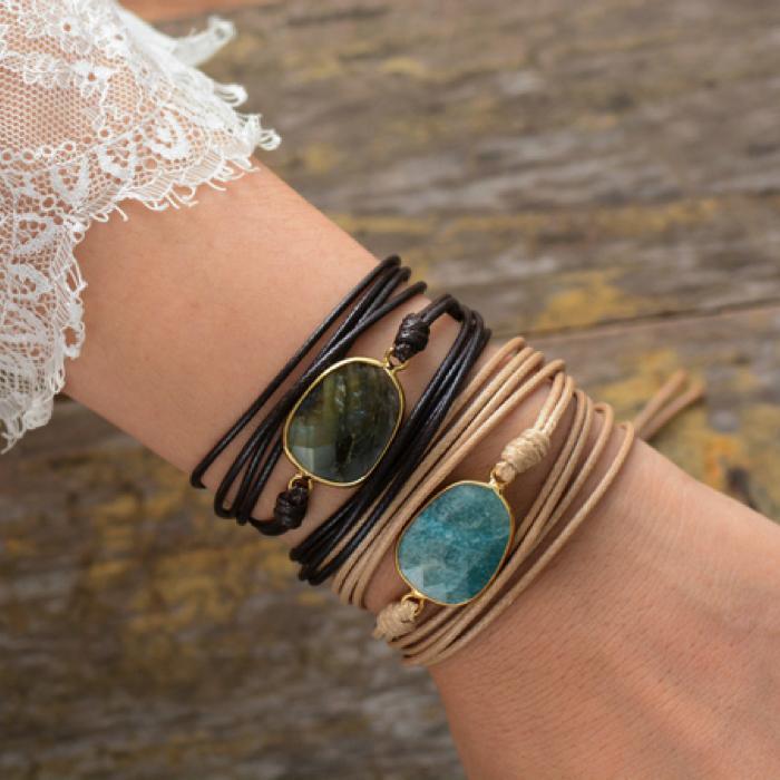 Wickel-Armband aus Amazonit und Leder