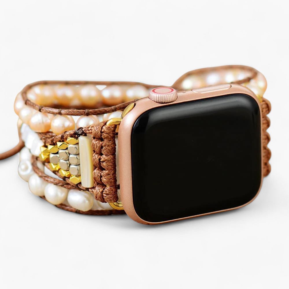Apple Watch-Armband mit Schutzfunktion, Süßwasserperlen und Edelsteinen