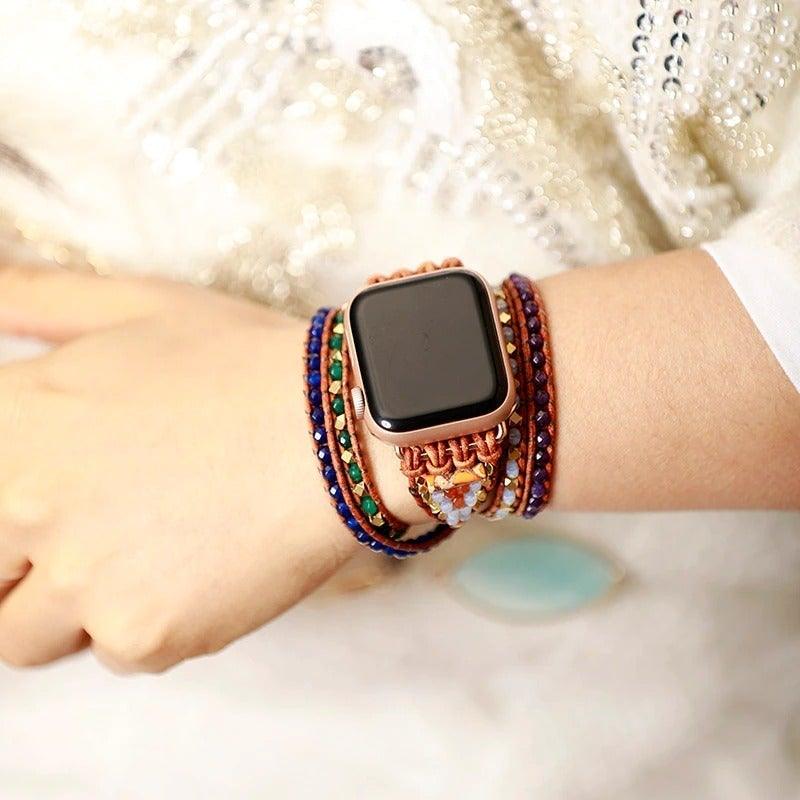 Apple Watch-Uhrenarmband "Belebend" mit Türkis und Jaspis-Edelsteinen