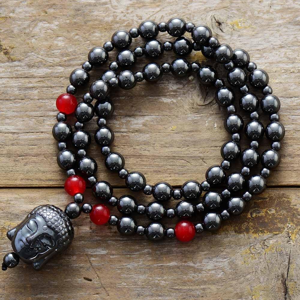 Buddha Meditations Halskette "Gelassenheit Suchende" aus Hämatit & Onyx