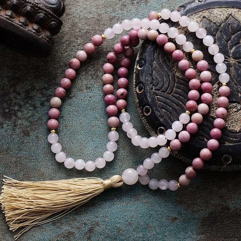 Mala-Set „Glückselige Liebe“ aus Rosenquarz und Rhodonit