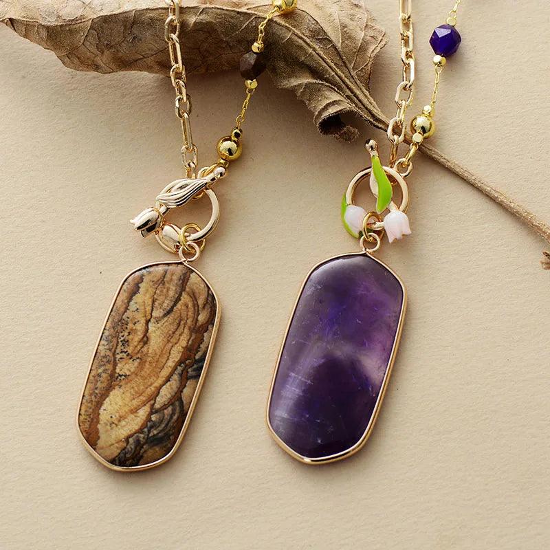 Halskette mit Amethyst und Bilderjaspis "Verzauberte Rosensymphonie"