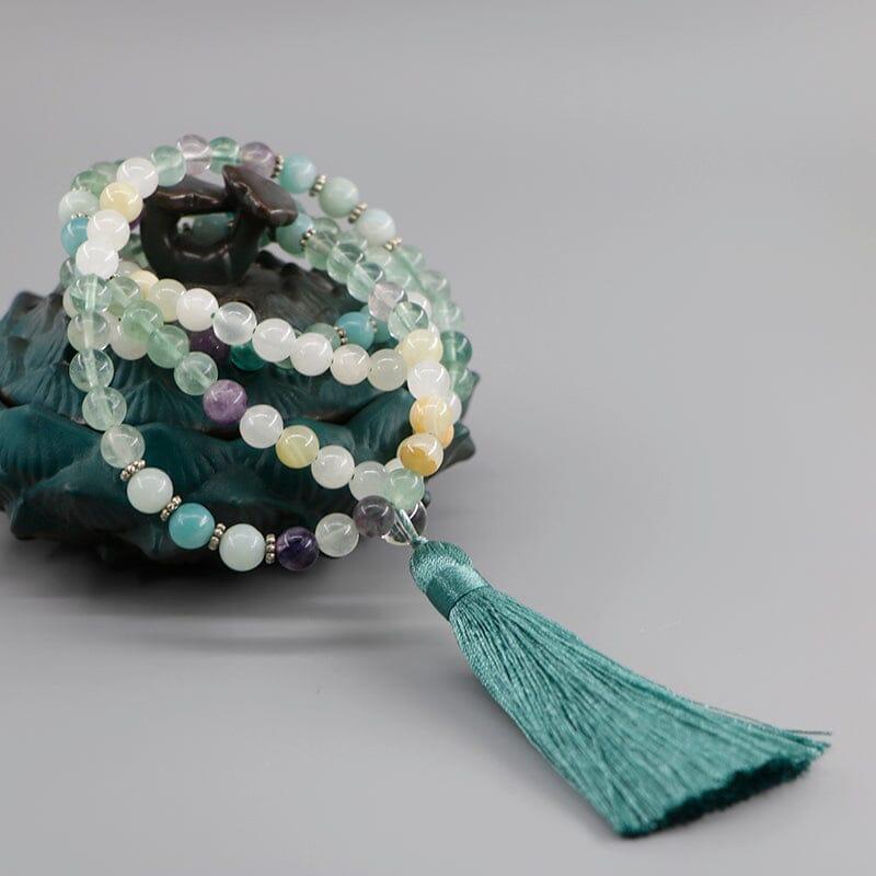 Mala Halskette "Heilige Transformation" aus Fluorit, Amazonit und Chalcedon