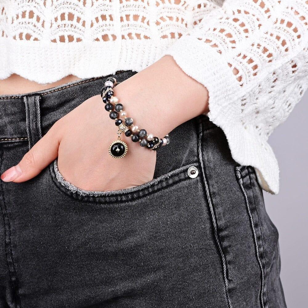 Sonnenarmband aus Labradorit und schwarzem Achat für strahlende Gelassenheit