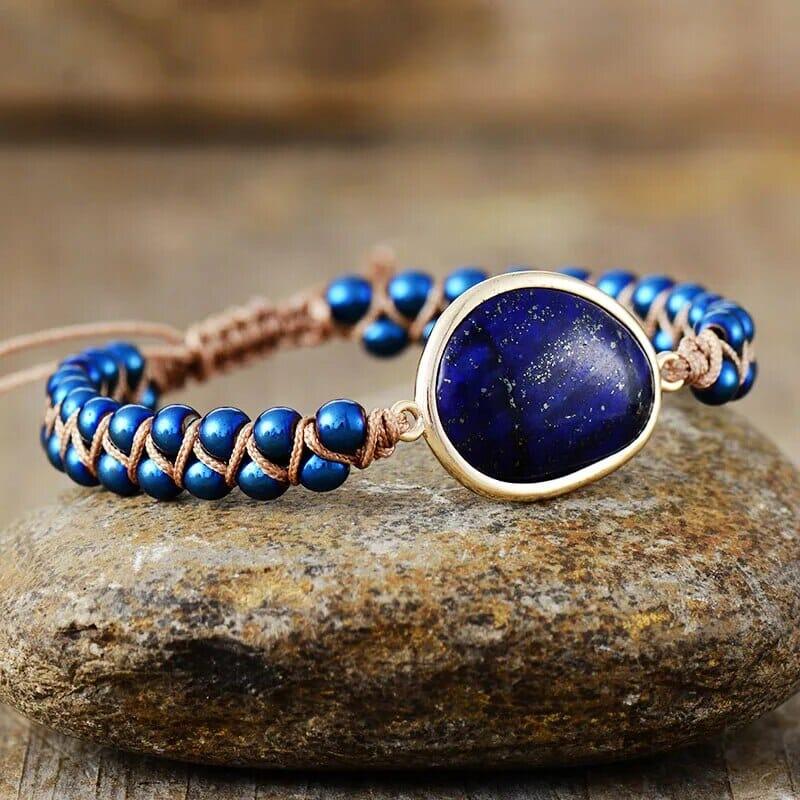 Armband "Gewebte Weisheit" mit Amethyst & Lapislazuli