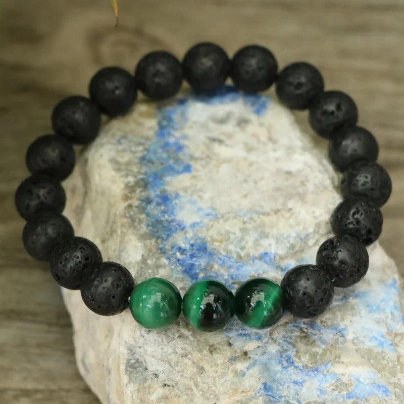 Elementare Aura Armband mit Lavastein und Tigerauge