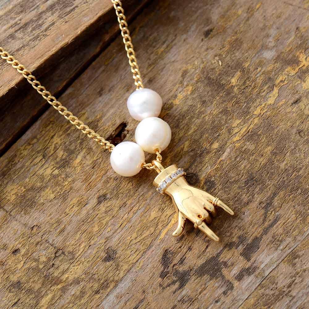 Anhänger Halskette "Gold Buddha Hand Perlen"