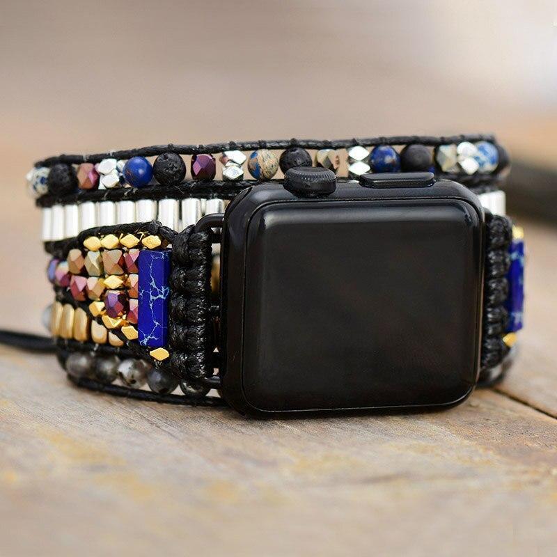 Apple Watch-Uhrenarmband "Atemberaubend" aus schwarzem Labradorit-Lava-Edelstein