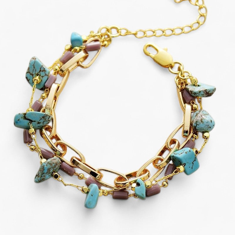 Wahre Schönheit Geschichtetes Türkis & Opal Goldarmband