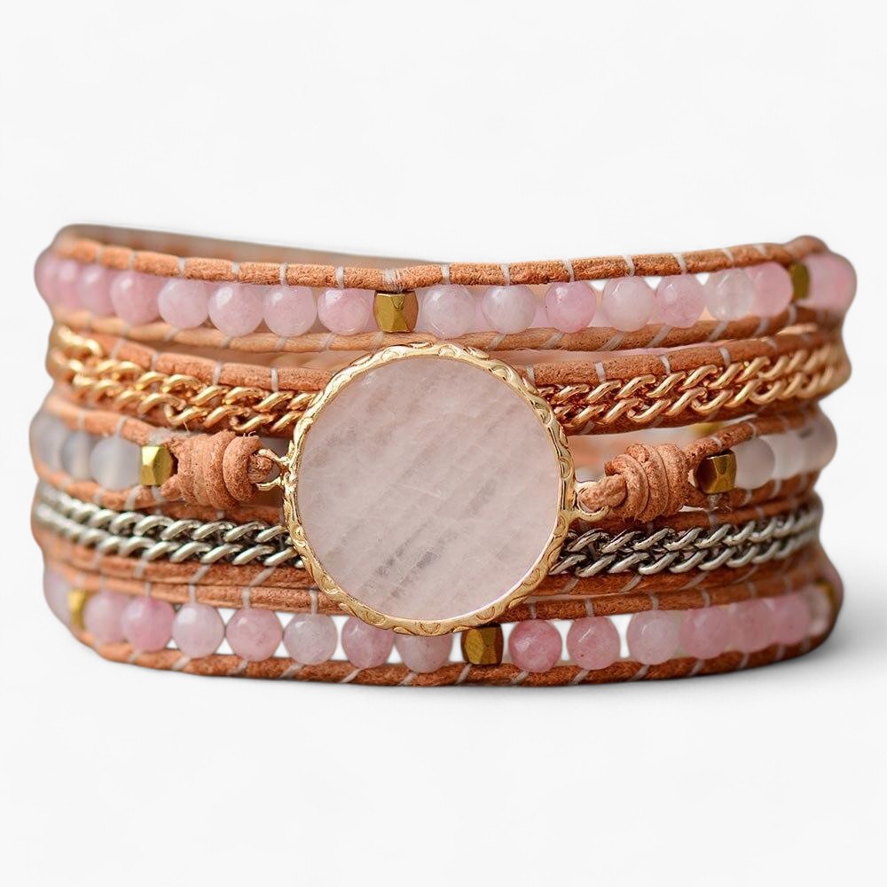 Schönes Rosa Spirituelles Fünfreihiges Armband