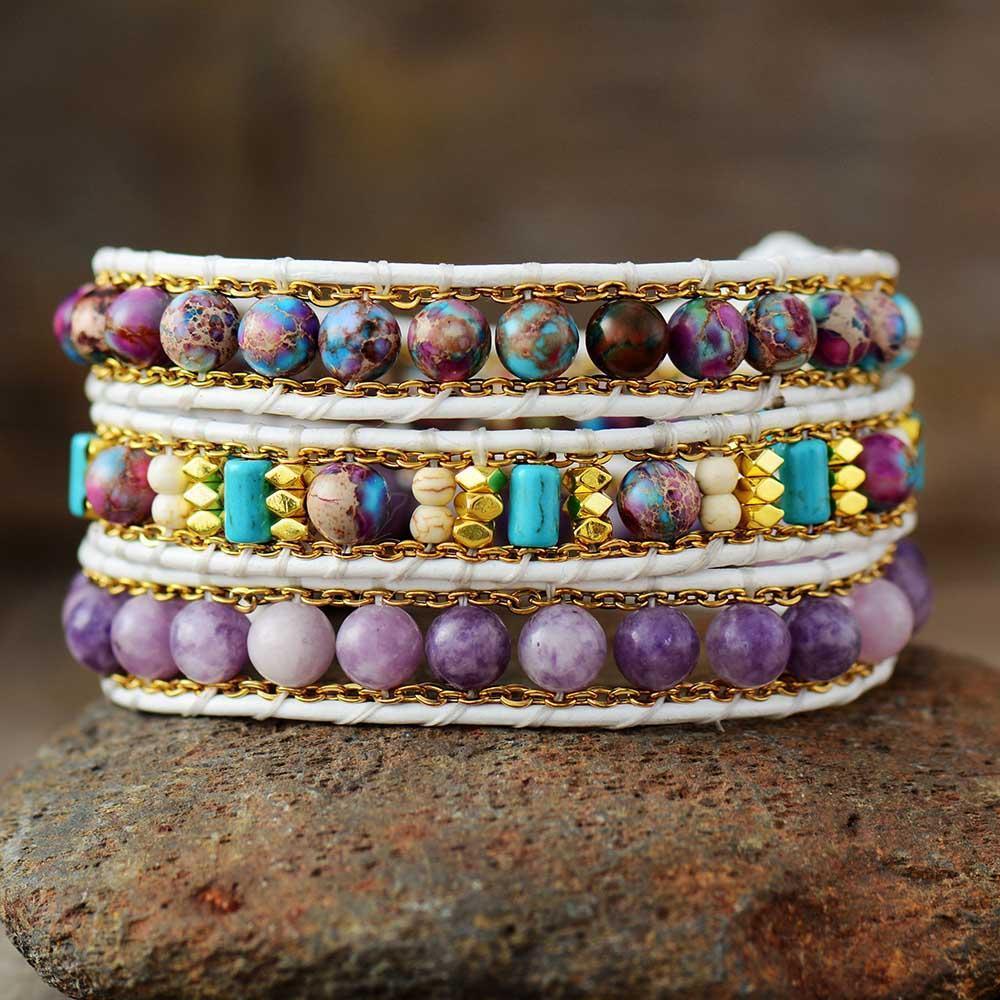 Weißes Armband "Jaspis und Ketten"