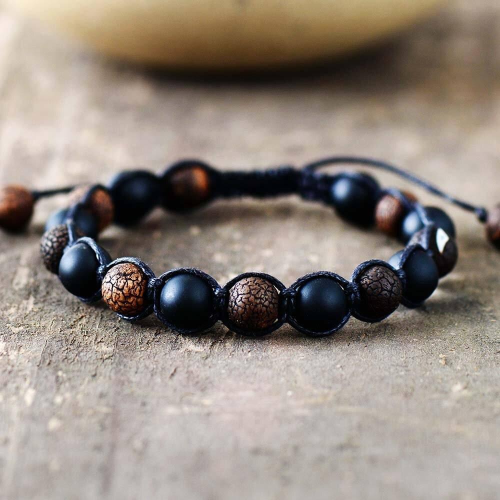 Geflochtenes Armband "Höchster Schutz" aus geknacktem Onyx