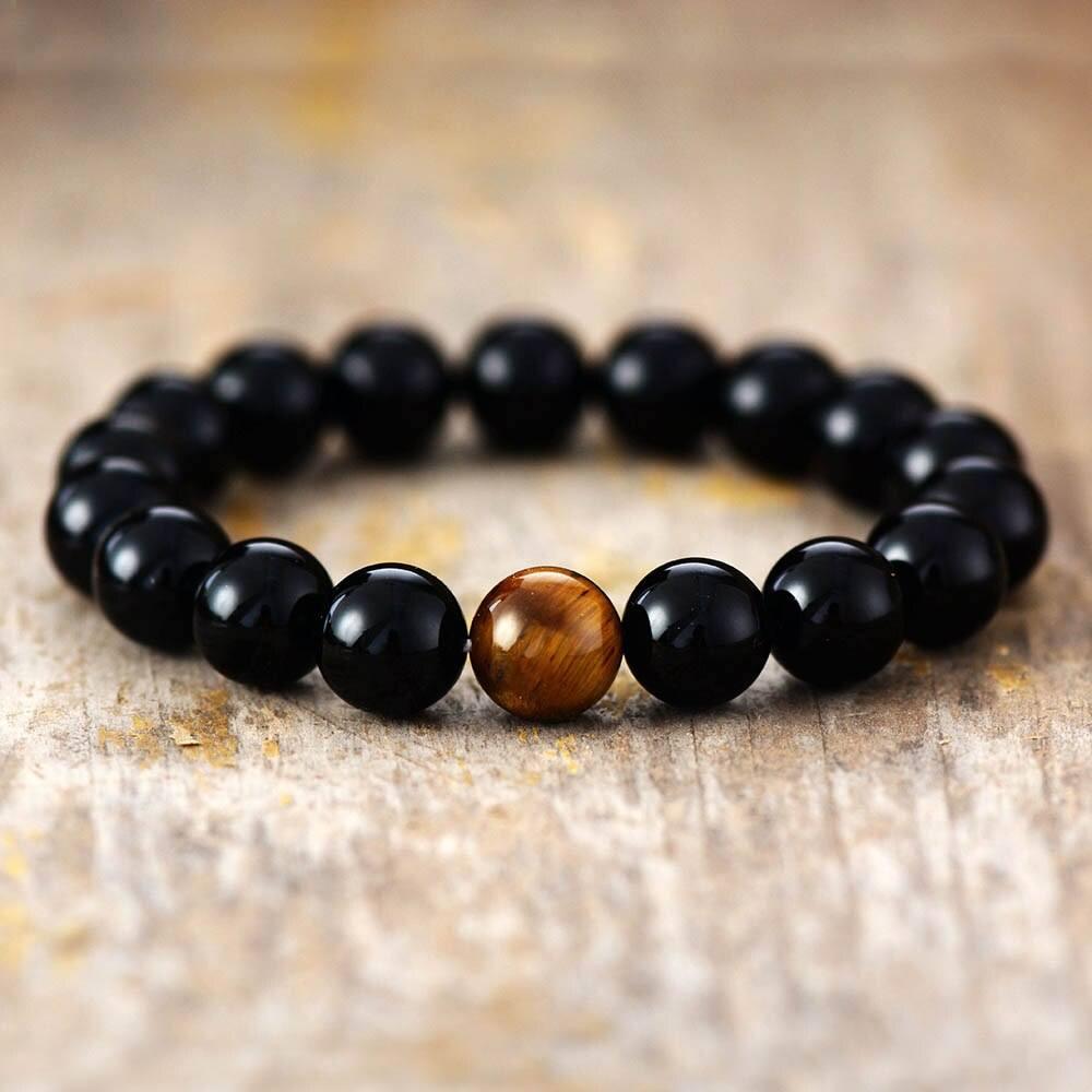 Mutiges und starkes Armband aus schwarzem Onyx und Tigerauge