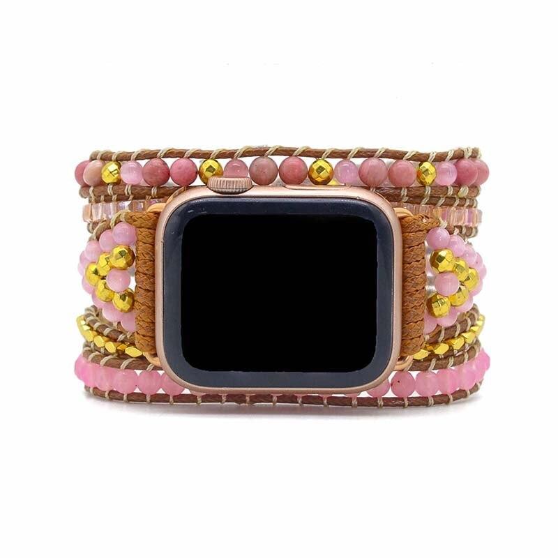 Apple Watch-Uhrenarmband "Golden und Rosenquarz"