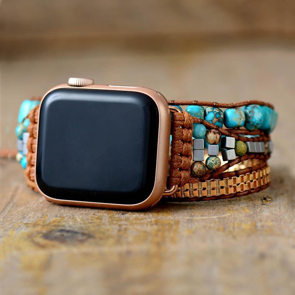 Blaues Jaspis Apple Watch-Uhrenarmband mit Antennenmuster