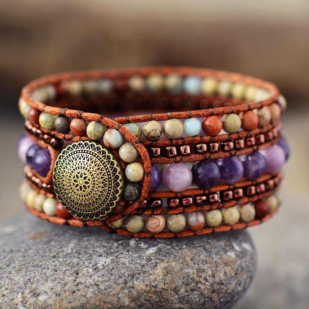 Jaspis-Lederarmband im Vintage-Stil