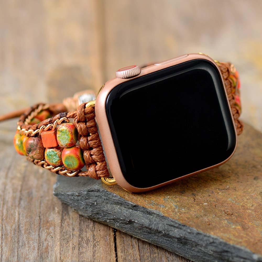 Apple Watch-Uhrenarmband "Boho-Stil" mit Jaspis-Edelsteinen