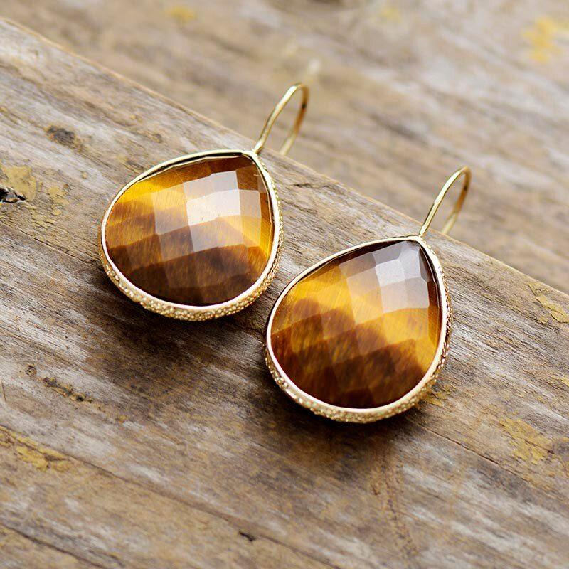 Ohrringe "Zeitlose Tropfen" aus Tigerauge & Amethyst
