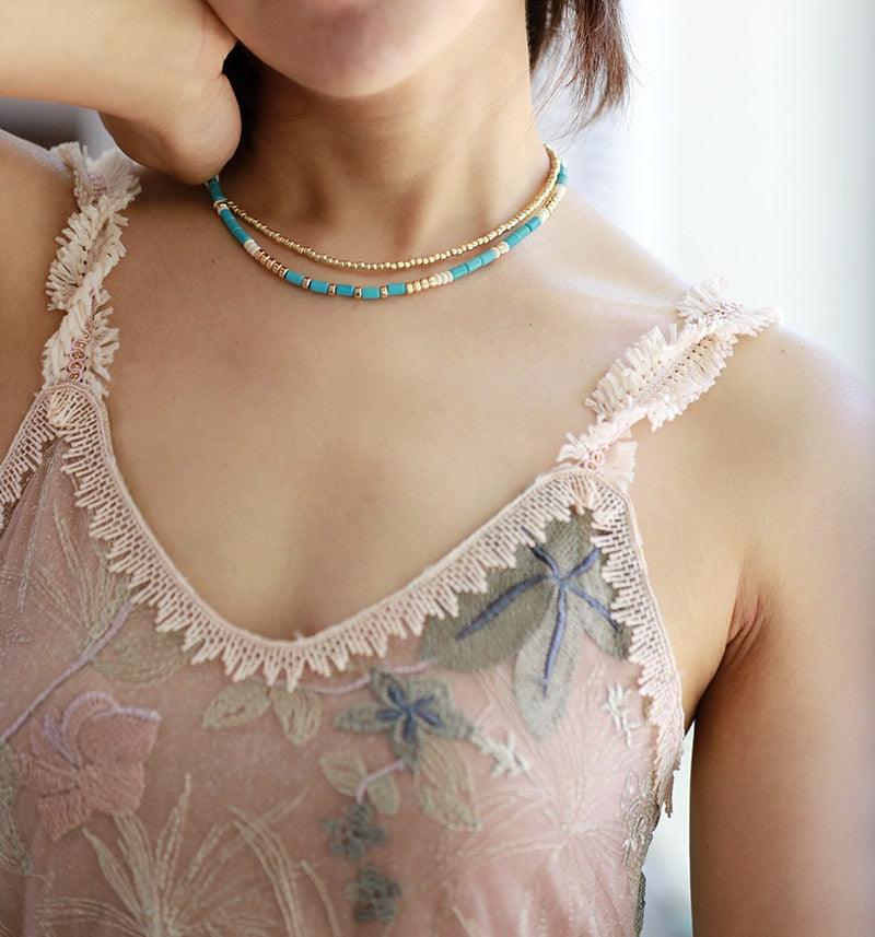 Türkise Verführungen Mehrlagige vergoldete Halskette