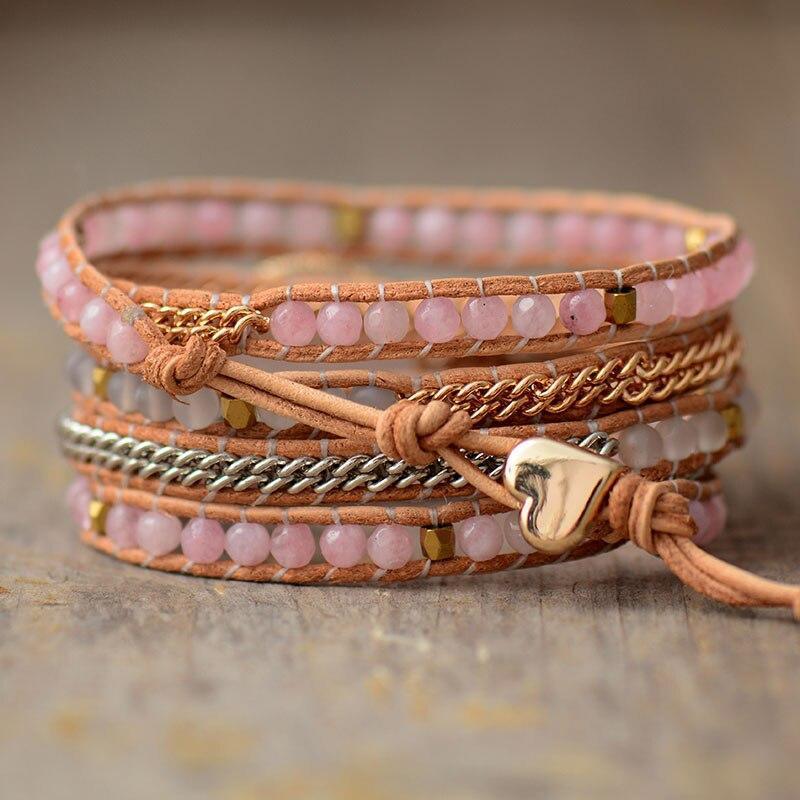 Schönes Rosa Spirituelles Fünfreihiges Armband