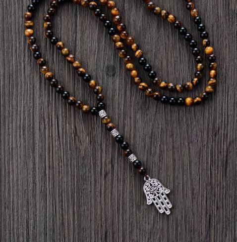 Rosenkranz Halskette "Unerschütterlicher Glauben" aus Onyx und Tigerauge