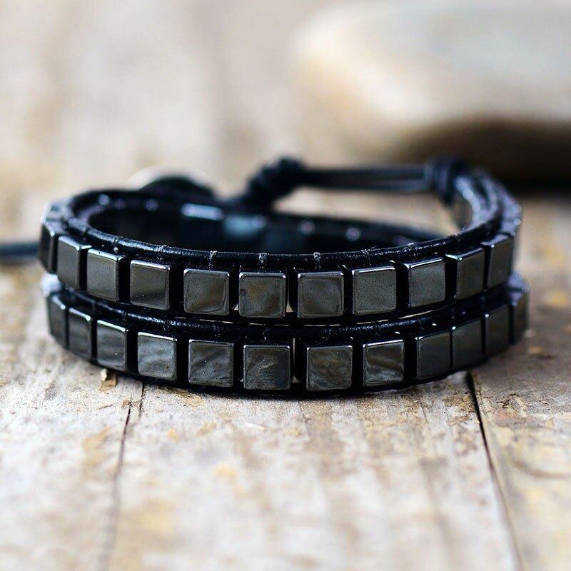 Leder Wickelarmband mit harmonischem Hämatit