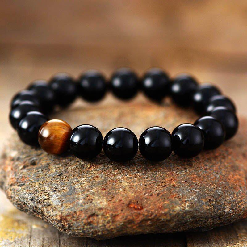 Mutiges und starkes Armband aus schwarzem Onyx und Tigerauge