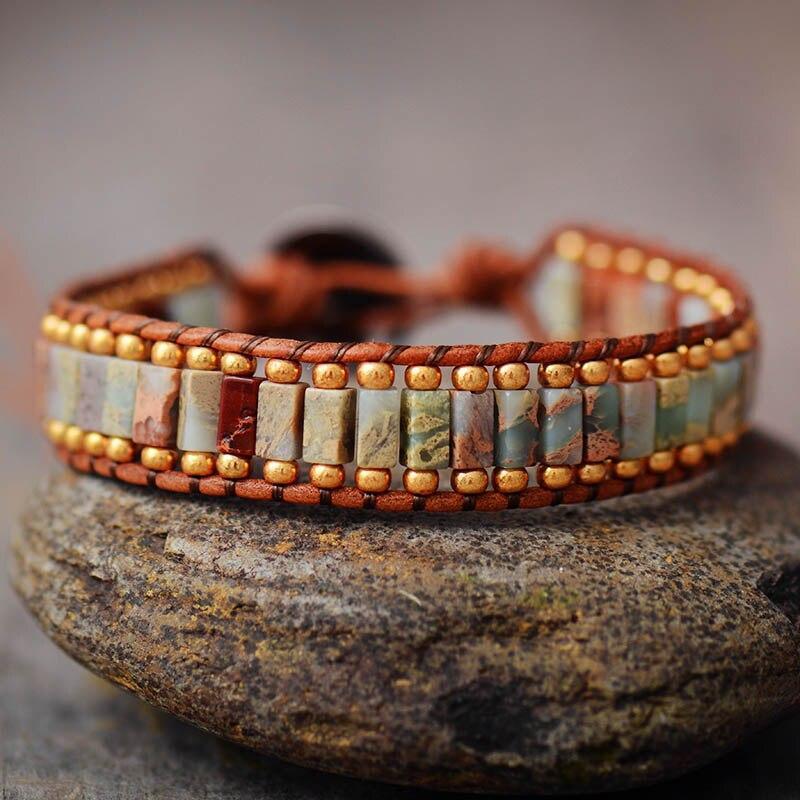 Unisex Armband aus quadratischen Jaspis-Perlen