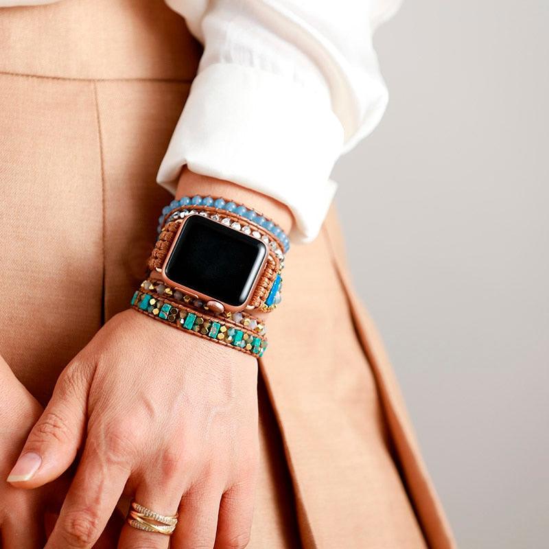 Apple Watch-Uhrenarmband "Blaue Träume" aus Jade & Jaspis