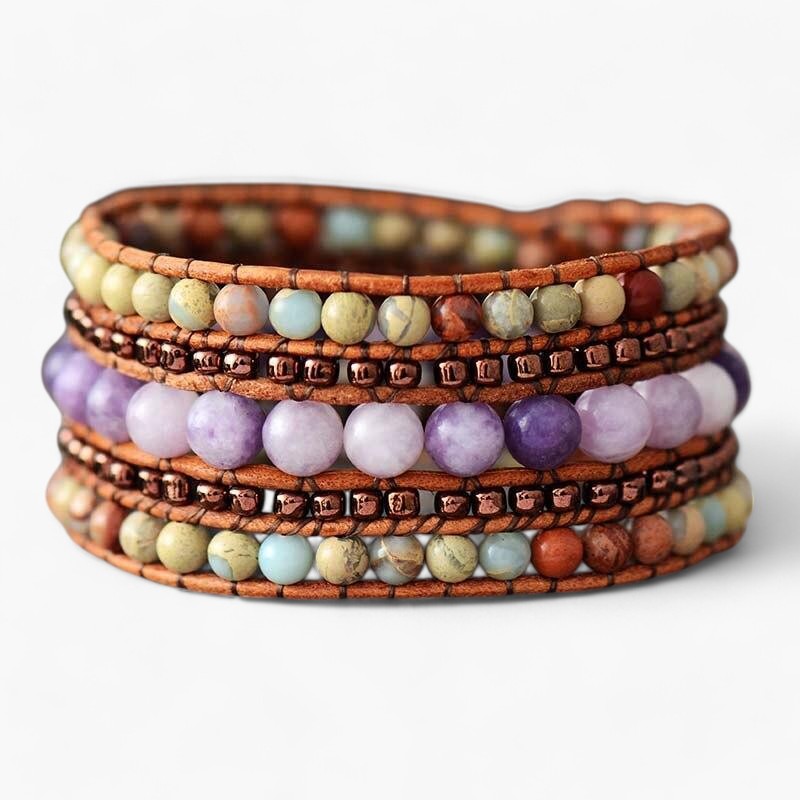 Jaspis-Lederarmband im Vintage-Stil
