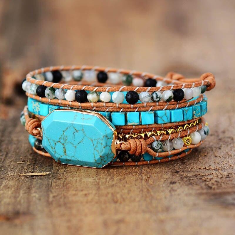 Türkis & Onyx Wickelarmband "Beruhigend"