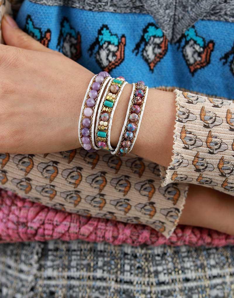 Weißes Armband "Jaspis und Ketten"