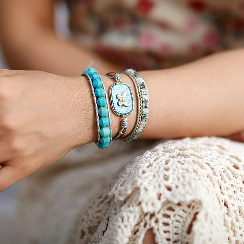 Türkis & Blauer Apatit-Armband "Hoffnungsvoller Schmetterling"