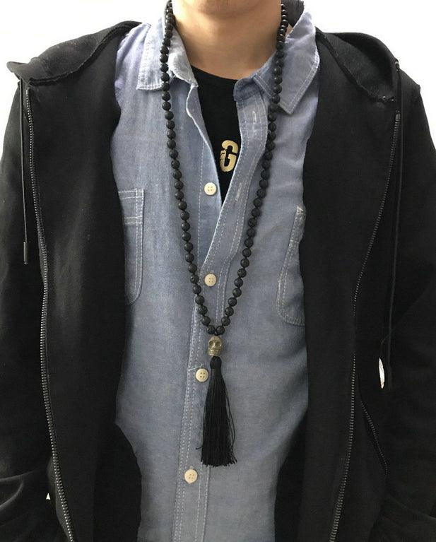 Lavastein und Pyrit Mala-Halskette für feuriges Schicksal