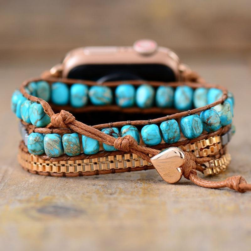 Blaues Jaspis Apple Watch-Uhrenarmband mit Antennenmuster