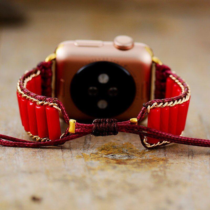 Apple-Uhrenarmband "Stilvoll" in Rot und Kaffeesilber
