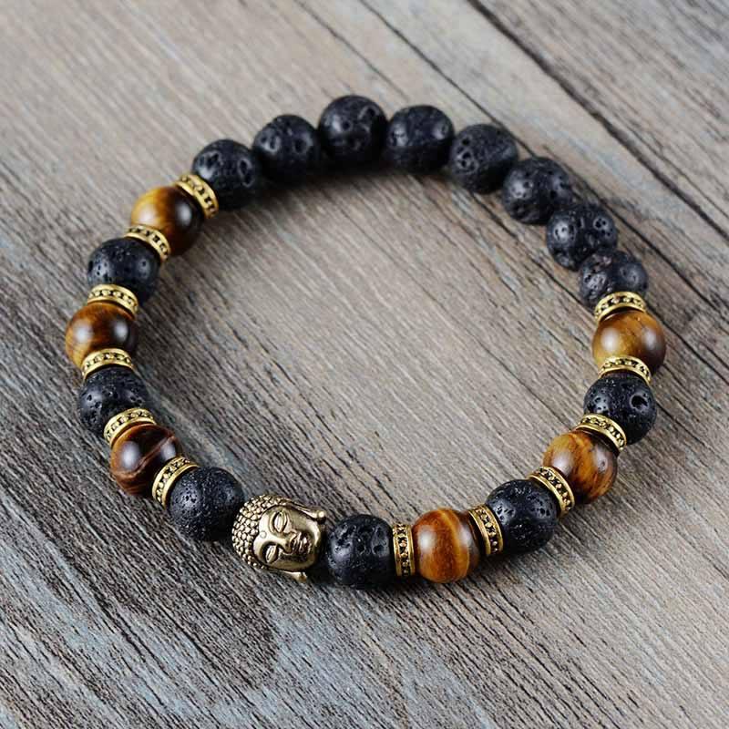 Buddha-Armband "Erdend" aus Tigerauge und Lavastein