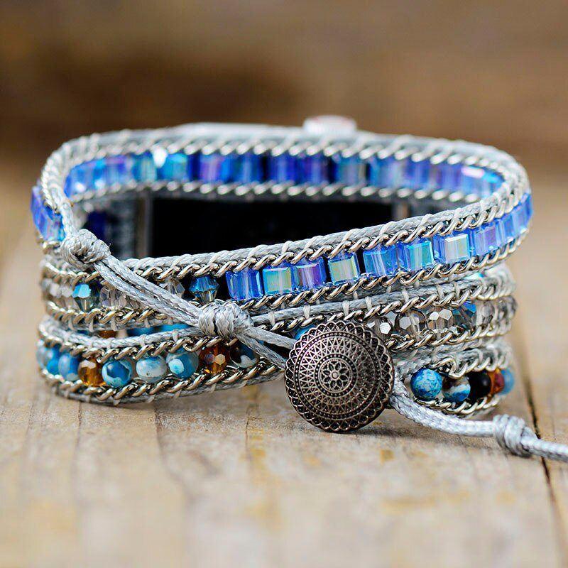 Apple Watch-Uhrenarmband "Glückseliges Nirwana" aus blauem Onyx & Jaspis
