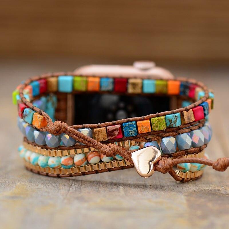 Quadratisches Apple Watch Uhrenarmband aus vibrierendem Jaspis-Edelstein