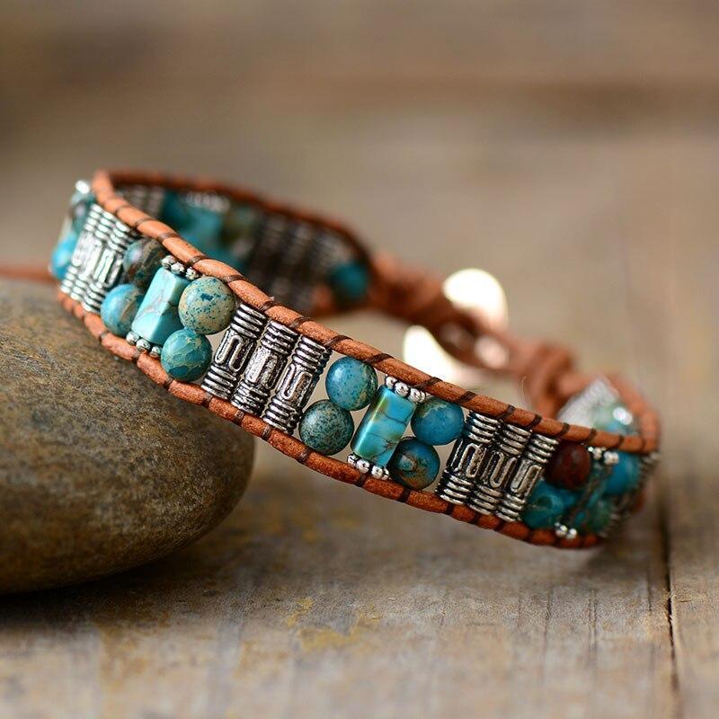 Jaspis-Perlen Manschette Röhrenarmband "Spur Des Lebens"