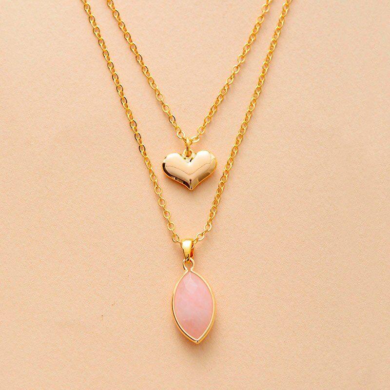Goldbeschichtete Halskette mit Lapis und Rosenquartz "Pure Weisheit"
