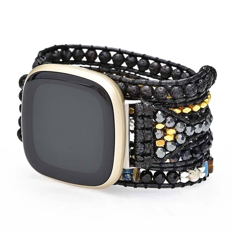 Friedliche Mitternacht: Hämatit & Lavastein Fitbit Uhrenarmband