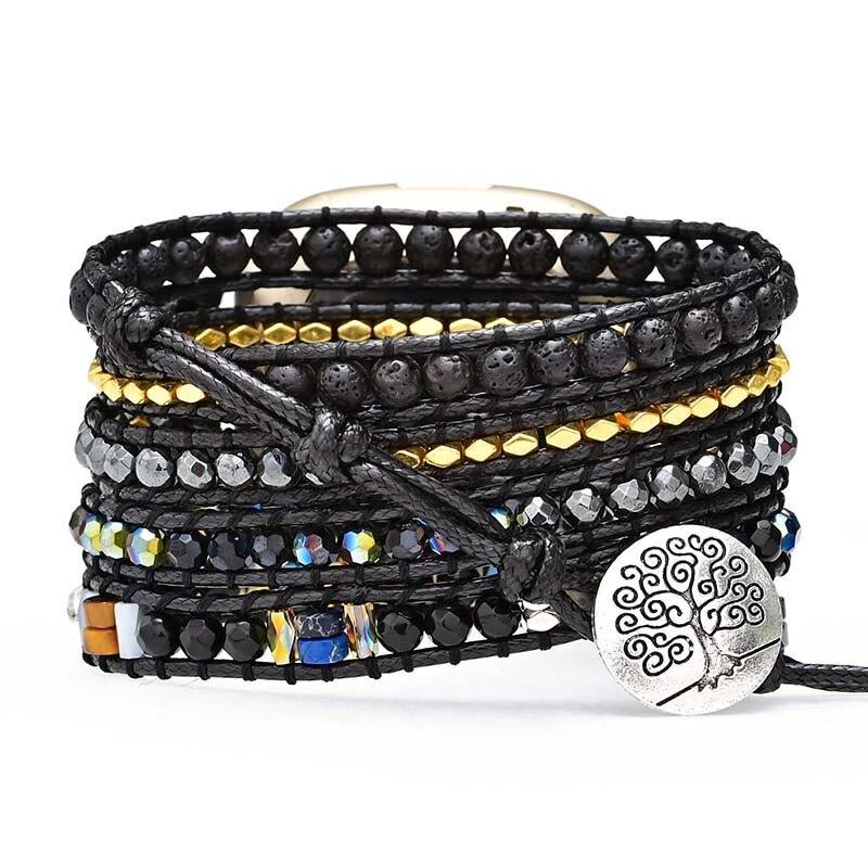 Friedliche Mitternacht: Hämatit & Lavastein Fitbit Uhrenarmband