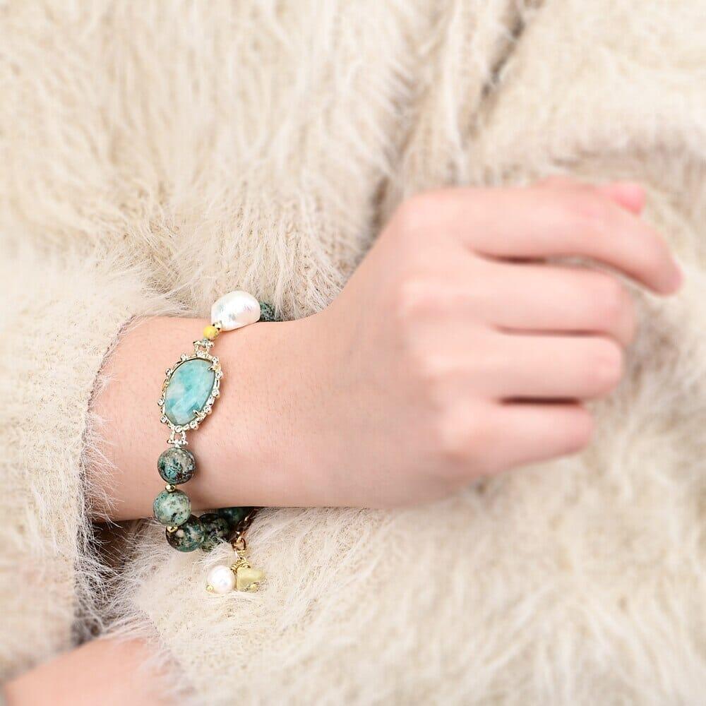 Armband "Hoffnungsvolle Seele" aus Amazonit und Perle