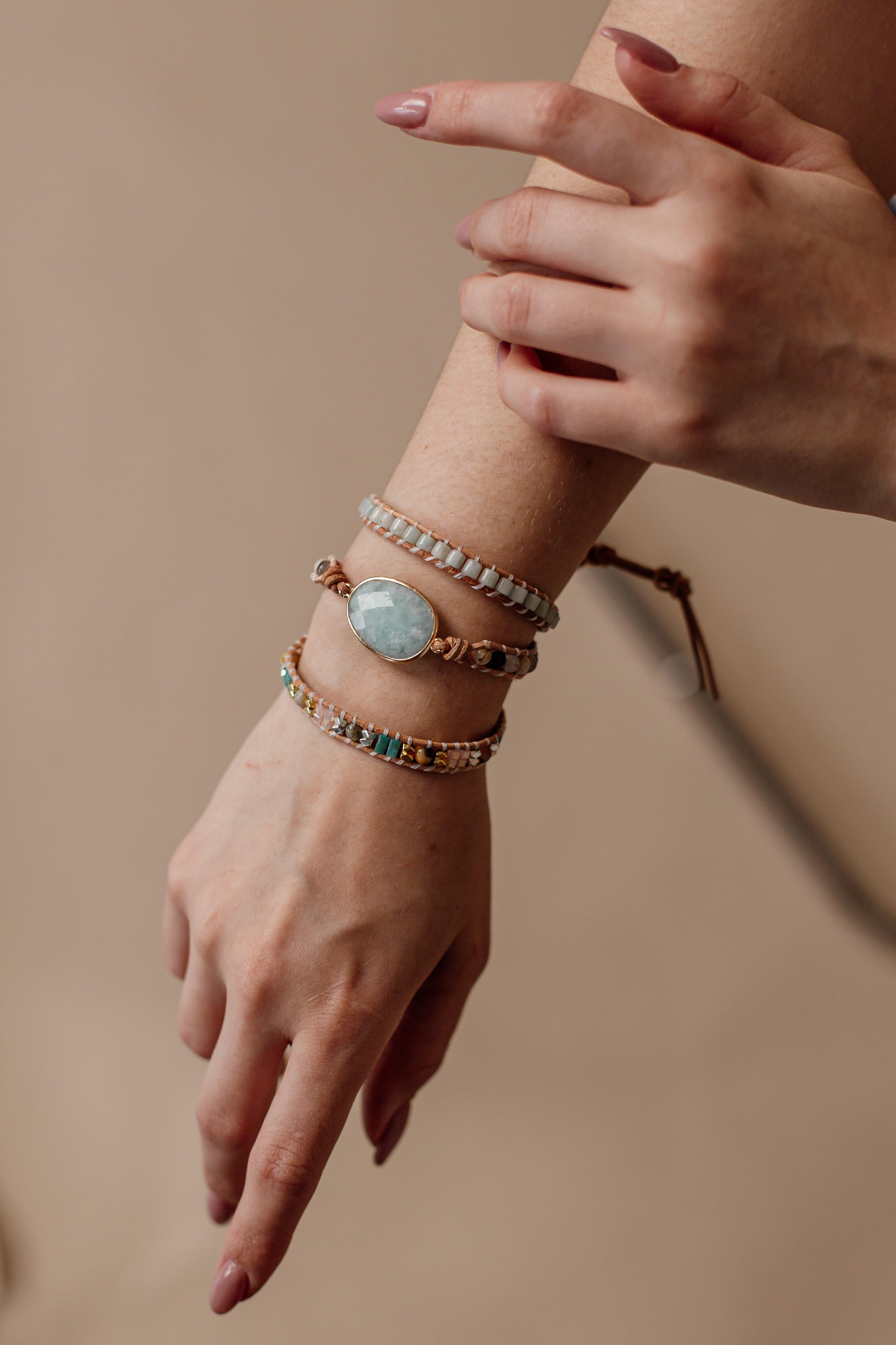Wickelarmband "Harmonisches Sein" aus Amazonit, Achat und Jaspis