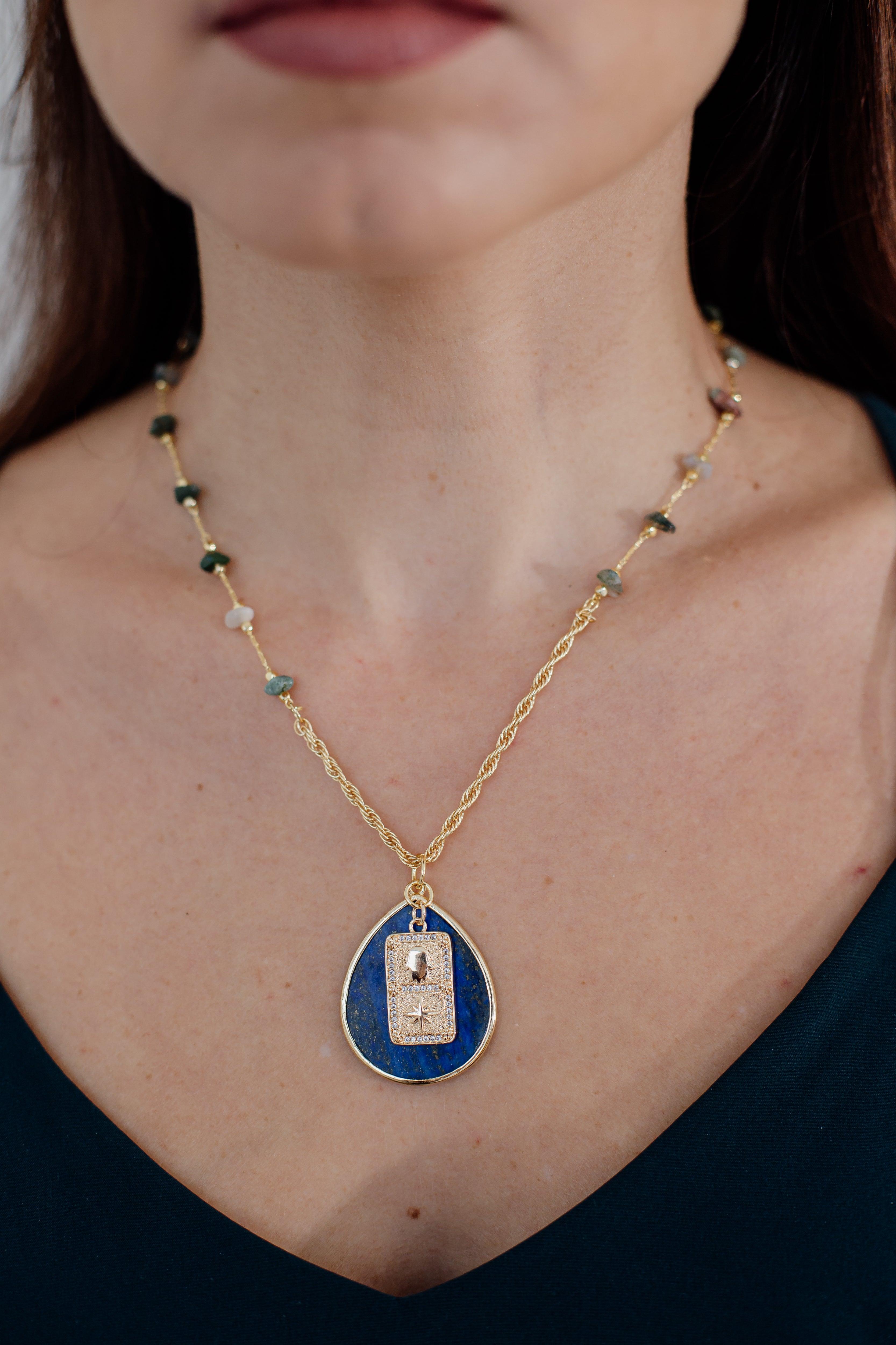Lapislazuli-Halskette "Hamsa-Schutz"